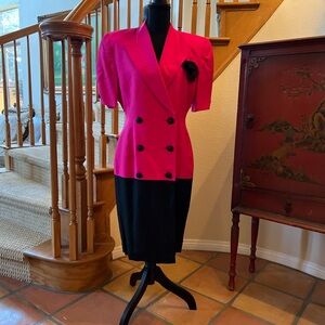 Vintage Bicci Designer Fuschia Black Dress Sz 8 Fully Lined